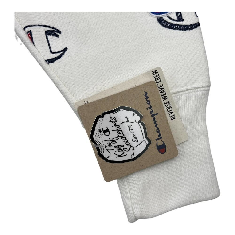 New Champion Men US XS White Sweatshirt Long Sleeve Crew Neck Logo Pullover  - Picture 4 of 8